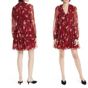 KATE SPADE Camelia Silk Chiffon Mini A-line Dress Deep Russet Red Floral 4 NWT
